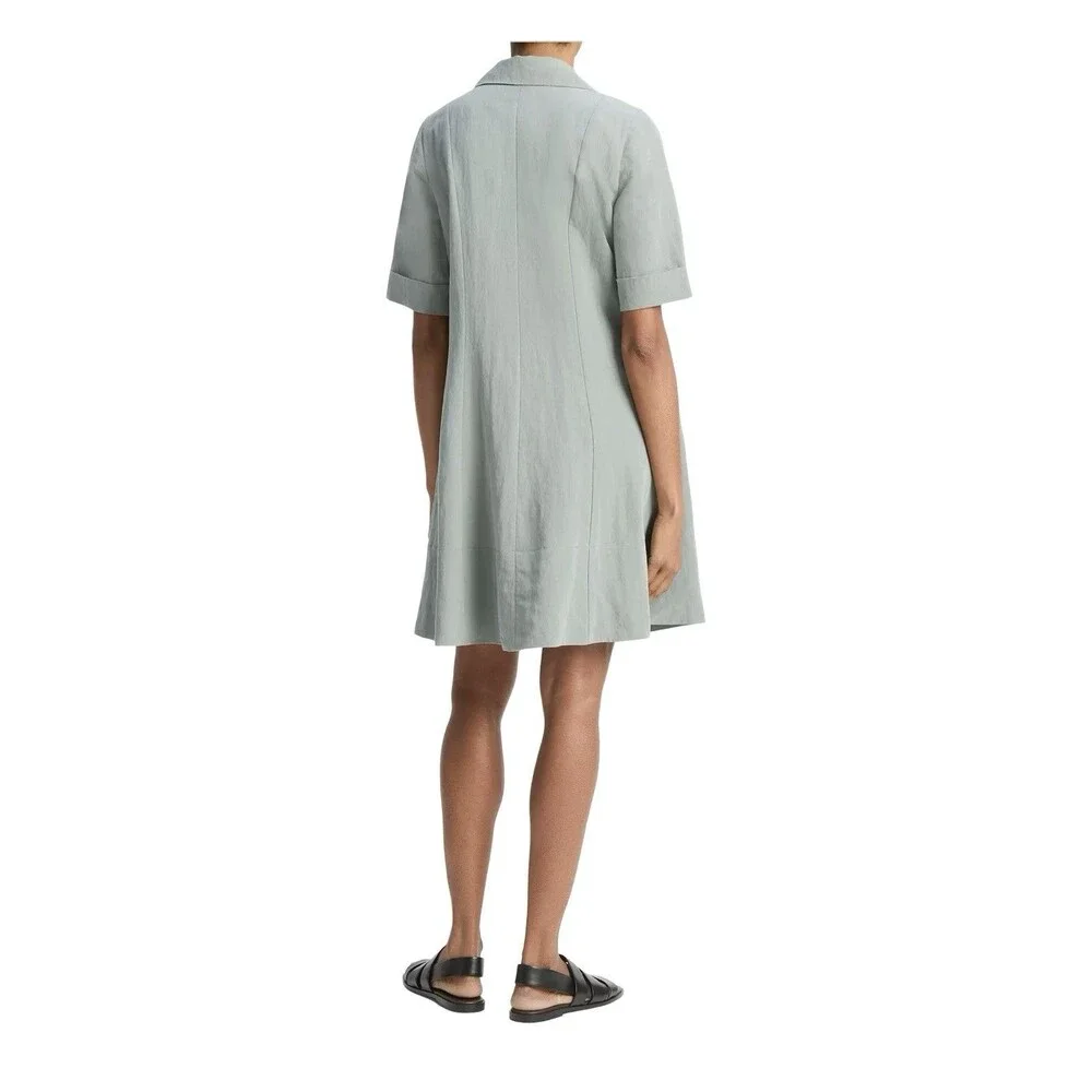 Vince A-Line Clay Sage Green Pocket Short Knee Length Dress Size Small NWY $448 - Picture 4 of 12